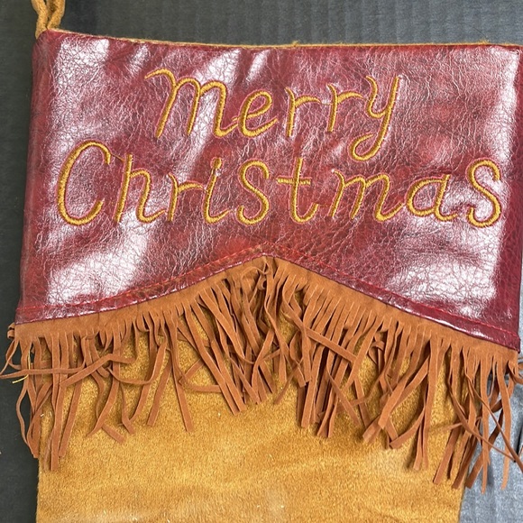 Faux Leather Cowboy Boot Christmas Stocking - Picture 2 of 6